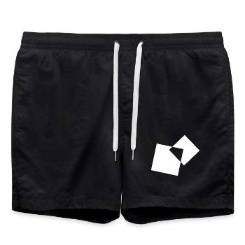 Geometrische Überlappungsquadrate - Badeshorts - Schwarz - Vorne - AI Model Male 185 light (185cm)
