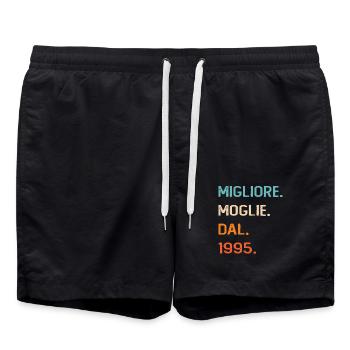 Wife since 1995 - Swim Trunks - black - Front - AI Model Male 185 light (185cm)