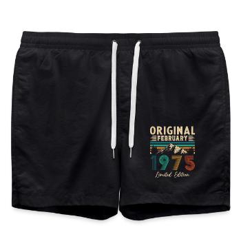 February 1975 Vintage Birthday 1975 Gift - Swim Trunks - black - Front - AI Model Male 185 light (185cm)