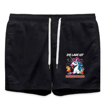 Karneval Einhorn Alkohol Lustig Party Cocktail Fun - Badeshorts - Schwarz - Vorne - AI Model Male 185 light (185cm)