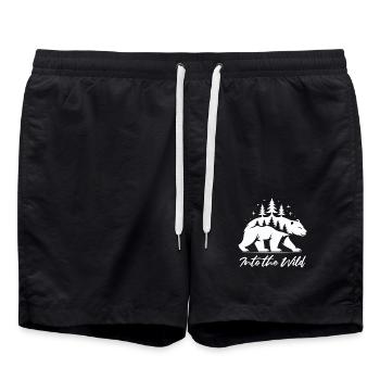Into the Wild Bär Natur Wanderung Wandern Wanderer - Badeshorts - Schwarz - Vorne - AI Model Male 185 light (185cm)