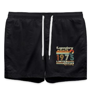 March 1975 Vintage Birthday Gift - Swim Trunks - black - Front - AI Model Male 185 light (185cm)