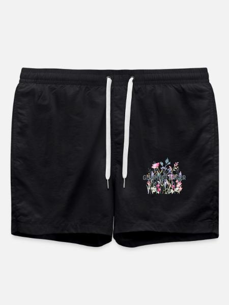 Blumen | Sticker | Glimmerfänger - Badeshorts - Schwarz