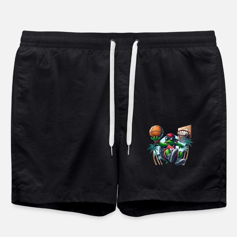 Basketball Turtle Dunking Cool Gift - Swim Trunks - black