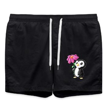 Cute cartoon penguin - Swim Trunks - black - Front - AI Model Male 185 light (185cm)