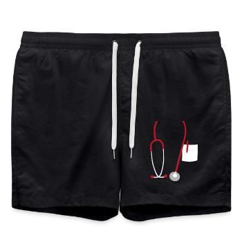 Stethoskop Medizin Arzt Doktor Praxis KH Geschenk - Badeshorts - Schwarz - Vorne - AI Model Male 185 light (185cm)