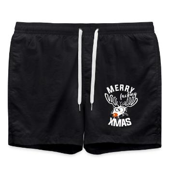 fucking xmas christmas reindeer funny ugly - Swim Trunks - black - Front - AI Model Male 185 light (185cm)