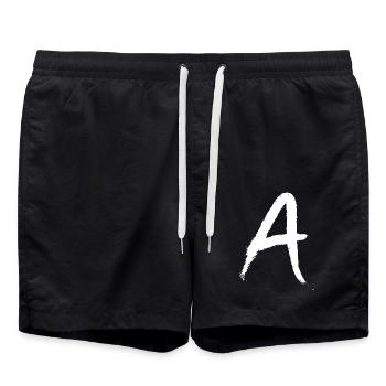Letter A new variant initial letter - Swim Trunks - black - Front - AI Model Male 185 light (185cm)