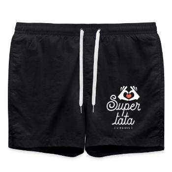 SUPER TATA Geschenk Weihnachtsgeburtstag Humor - Badeshorts - Schwarz - Vorne - AI Model Male 185 light (185cm)