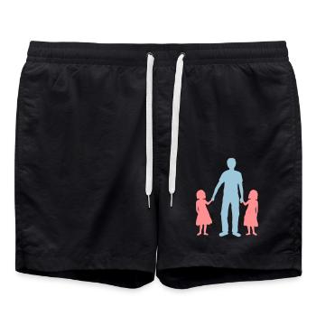 Father 2 daughters - Swim Trunks - black - Front - AI Model Male 185 light (185cm)