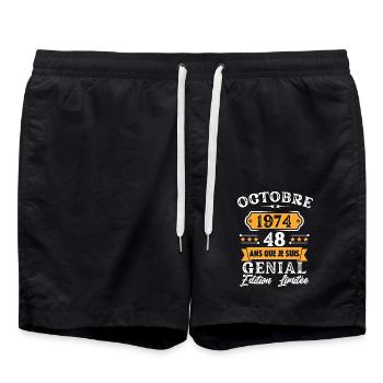 Cadeau D'anniversaire 48 Ans Octobre 1974 Rétro - Short de bain - noir - Devant - AI Model Male 185 light (185cm)