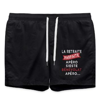 retraite parfaite sieste bénévolat apero - Short de bain - noir - Devant - AI Model Male 185 light (185cm)