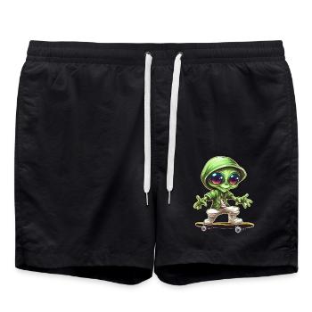 außerirdischer auf Skateboard - Grün mit Großen - Badeshorts - Schwarz - Vorne - AI Model Male 185 light (185cm)