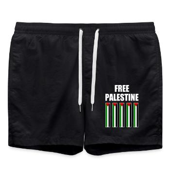 Free palestine - Short de bain - noir - Devant - AI Model Male 185 light (185cm)