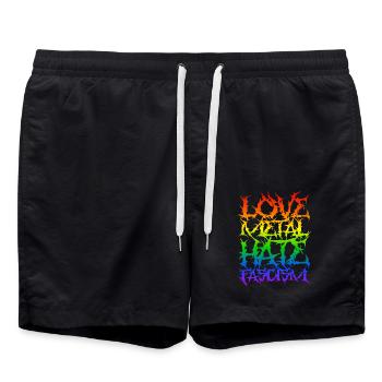 Love Metal Hate Fascism – Édition Pride - Short de bain - noir - Devant - AI Model Male 185 light (185cm)