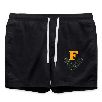 buchstabe f b 4 blau orange - Badeshorts - Schwarz - Vorne - AI Model Male 185 light (185cm)