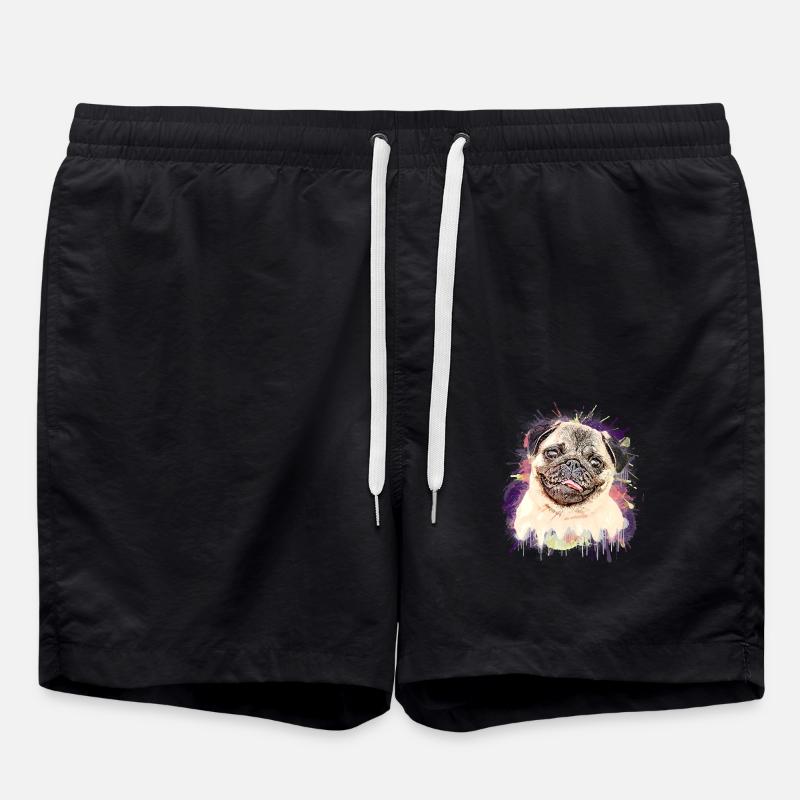 Pug Drawing - Swim Trunks - black