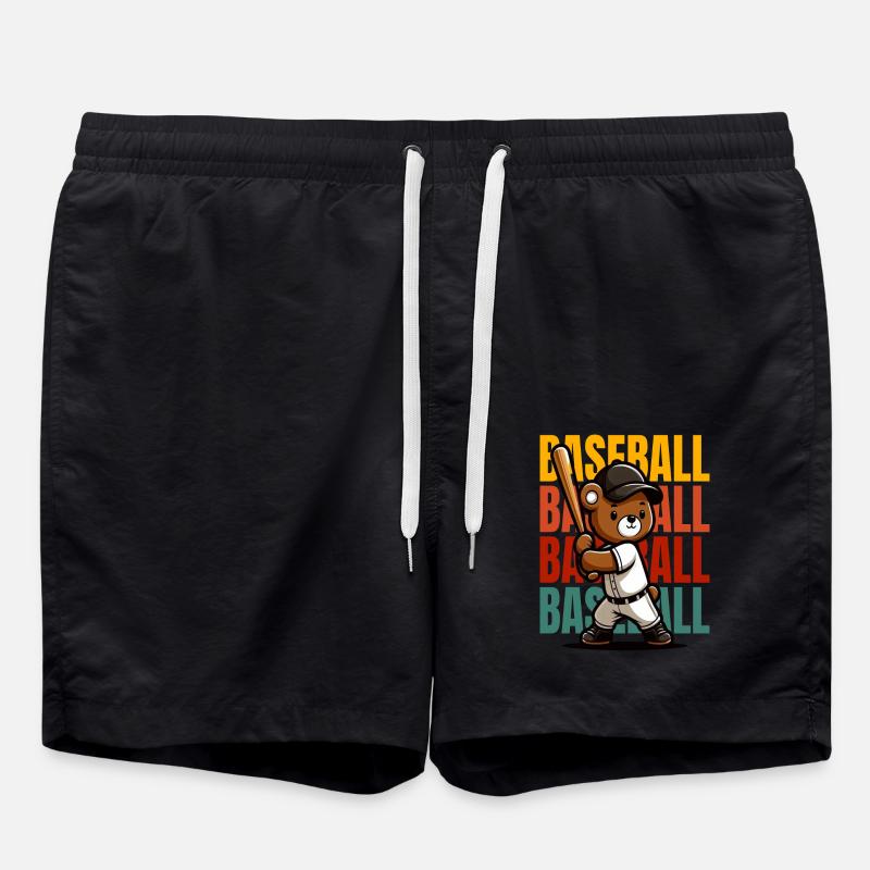 Cute Baseball Bear - Swim Trunks - black