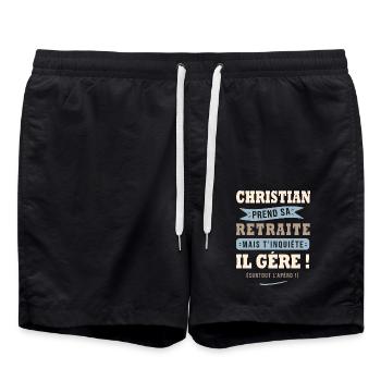 Christian humour retraité cadeau retraite homme - Short de bain - noir - Devant - AI Model Male 185 light (185cm)