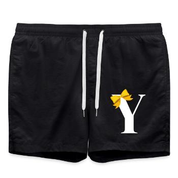 Buchstabe y gelbe Schleife - Badeshorts - Schwarz - Vorne - AI Model Male 185 light (185cm)