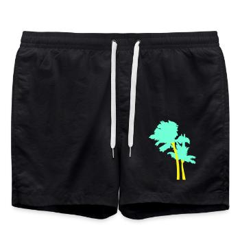 2 Palmiers Île Arbre Plage Vacances Mer de - Short de bain - noir - Devant - AI Model Male 185 light (185cm)