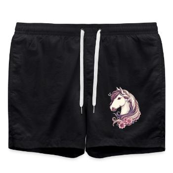 Cheval avec des fleurs - Short de bain - noir - Devant - AI Model Male 185 light (185cm)