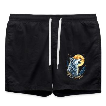 Wolf und Mond – Mystisches Kunstwerk - Badeshorts - Schwarz - Vorne - AI Model Male 185 light (185cm)