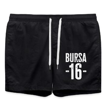 Bursa 16 – Stolz auf Tradition und Moderne - Badeshorts - Schwarz - Vorne - AI Model Male 185 light (185cm)
