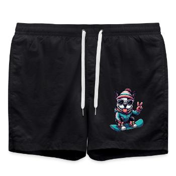 Boston Terrier Snowboard Winter Comic - Badeshorts - Schwarz - Vorne - AI Model Male 185 light (185cm)