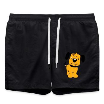 Hund Steht Süß Kleiner Glücklicher Welpe Haustier - Badeshorts - Schwarz - Vorne - AI Model Male 185 light (185cm)