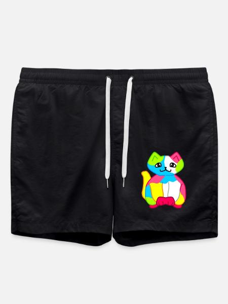 Kritzel Katze - Badeshorts - Schwarz