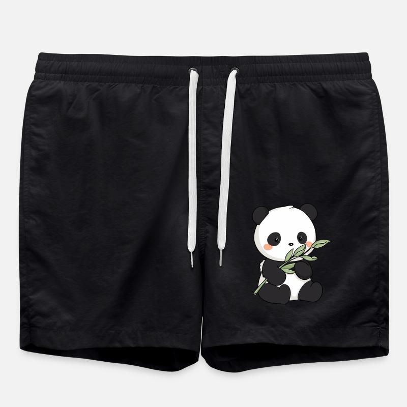 Mignon panda kawaii avec bambou - Short de bain - noir