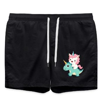 Kawaii Unicorn Riding Dino – Cute Fantasy Animal - Swim Trunks - black - Front - AI Model Male 185 light (185cm)