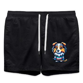 Hockey Sheltie Comic Dog Hockey - Swim Trunks - black - Front - AI Model Male 185 light (185cm)