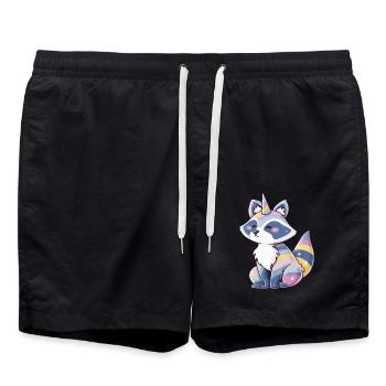 Cute Raccoon Unicorn, Pastel Rainbow Animal Design - Swim Trunks - black - Front - AI Model Male 185 light (185cm)