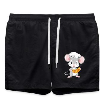 Glückliche Chefmaus mit Croissant - Badeshorts - Schwarz - Vorne - AI Model Male 185 light (185cm)