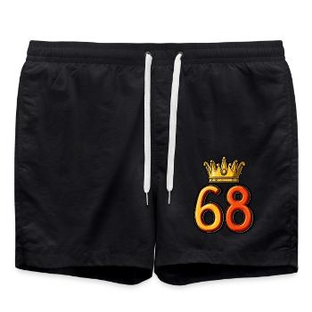68 Zahl Krone - Badeshorts - Schwarz - Vorne - AI Model Male 185 light (185cm)