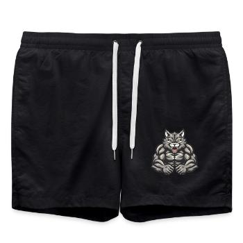 Cat Muscles Bodybuilding - Swim Trunks - black - Front - AI Model Male 185 light (185cm)