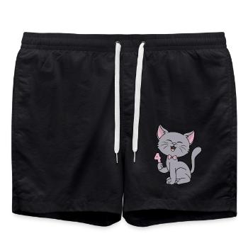 4 years old girl funny cat 4th birthday - Swim Trunks - black - Front - AI Model Male 185 light (185cm)