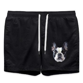 French Bulldog Low Poly Design - Swim Trunks - black - Front - AI Model Male 185 light (185cm)