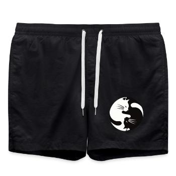 2 chats câlins, ying yang - Short de bain - noir - Devant - AI Model Male 185 light (185cm)