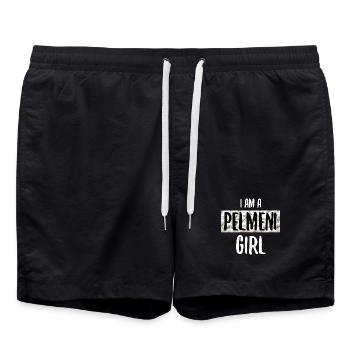 Russia Pelmeni Girl Woman Russian Girl Eating - Swim Trunks - black - Front - AI Model Male 185 light (185cm)