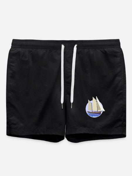 Sailboat Pastel Circle Illustration - Swim Trunks - black