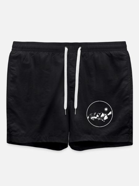 Circle Stamp Mountain Landscape Moonlight - Swim Trunks - black