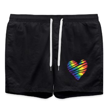 Coeur coloré tremblement de coeur amour saint valentin - Short de bain - noir - Devant - AI Model Male 185 light (185cm)