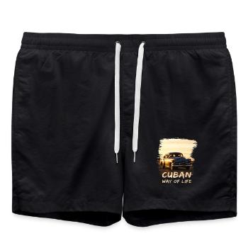 Kuba, Cuba, Cuban way of life, Oldtimer, Urlaub - Badeshorts - Schwarz - Vorne - AI Model Male 185 light (185cm)