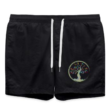kleiner Baum mit bunten Blättern im Kreis - Badeshorts - Schwarz - Vorne - AI Model Male 185 light (185cm)