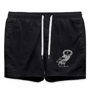 Owl of Athena [Black (owl only)] - Swim Trunks - black - Front - AI Model Male 185 light (185cm)