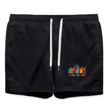 Barcelona City Skyline Spanien Wahrzeichen - Badeshorts - Schwarz - Vorne - AI Model Male 185 light (185cm)
