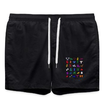 Fitnesstraining Bodybuilder Muskeltraining Workout - Badeshorts - Schwarz - Vorne - AI Model Male 185 light (185cm)